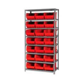 Quantum Storage Systems QSBU-255 Steel Shelving With 21 Giant Stacking Bins Red, 18x36x75
