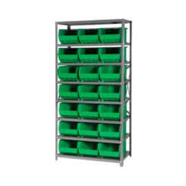 Quantum Storage Systems QSBU-255 Steel Shelving With 21 Giant Stacking Bins Green, 18x36x75