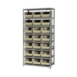 Quantum Storage Systems QSBU-255 Steel Shelving With 21 Giant Stacking Bins Ivory, 18x36x75