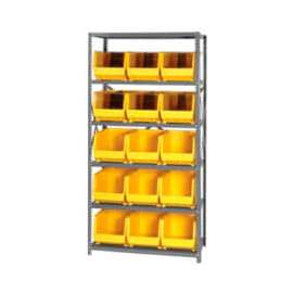 Quantum Storage Systems QSBU-260 Steel Shelving With 15 Giant Stacking Bins Yellow, 18x36x75