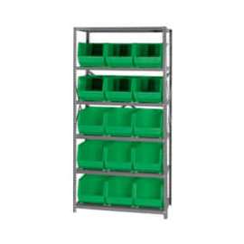 Quantum Storage Systems QSBU-260 Steel Shelving With 15 Giant Stacking Bins Green, 18x36x75