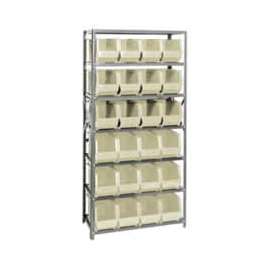Quantum Storage Systems QSBU-265 Steel Shelving With 24 Giant Stacking Bins Ivory, 18x36x75