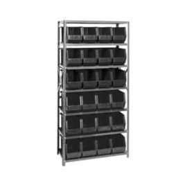 Quantum Storage Systems QSBU-265 Steel Shelving With 24 Giant Stacking Bins Black, 18x36x75