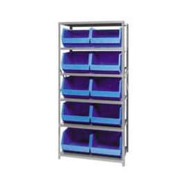 Quantum Storage Systems QSBU-270 Steel Shelving With 10 Giant Stacking Bins Blue, 18x36x75