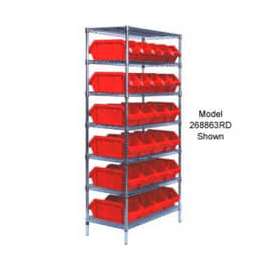 Quantum Storage Systems W7-12-24 Chrome Wire Shelving With 24 QuickPick Double Open Bins Red, 18x36x74