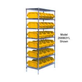 Quantum Storage Systems W7-18-30 Chrome Wire Shelving With 30 QuickPick Double Open Bins Yellow, 18x36x74