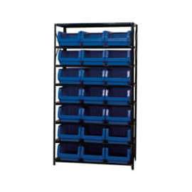 Quantum Storage Systems MSU-532 Steel Shelving With 21 Magnum Giant Hopper Bins Blue, 18x42x75