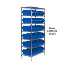 Quantum Storage Systems W7-18-28 Chrome Wire Shelving With 28 QuickPick Double Open Bins Blue, 18x36x74