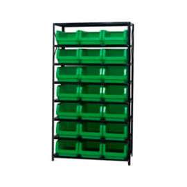 Quantum Storage Systems MSU-532 Steel Shelving With 21 Magnum Giant Hopper Bins Green, 18x42x75