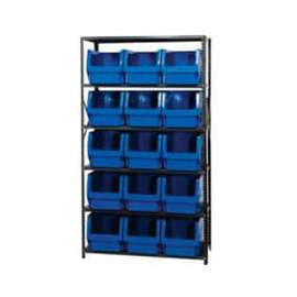 Quantum Storage Systems MSU-533 Steel Shelving With 15 Magnum Giant Hopper Bins Blue, 18x42x75