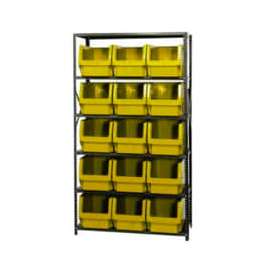 Quantum Storage Systems MSU-533 Steel Shelving With 15 Magnum Giant Hopper Bins Yellow, 18x42x75