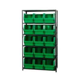 Quantum Storage Systems MSU-533 Steel Shelving With 15 Magnum Giant Hopper Bins Green, 18x42x75