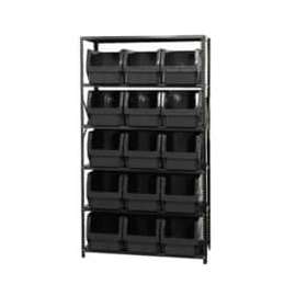 Quantum Storage Systems MSU-533 Steel Shelving With 15 Magnum Giant Hopper Bins Black, 18x42x75