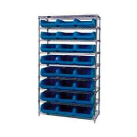 Quantum Storage Systems WR9-531 Chrome Shelving With 24 Magnum Giant Hopper Bins Blue, 18x42x74