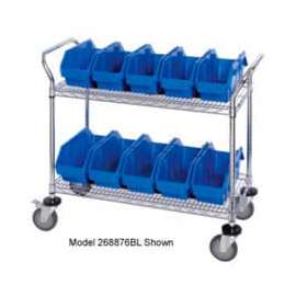Quantum WRC2-1836-1285 Chrome Wire Mobile Cart With 8 QuickPick Double Open Bins Blue, 36"x18"x38"