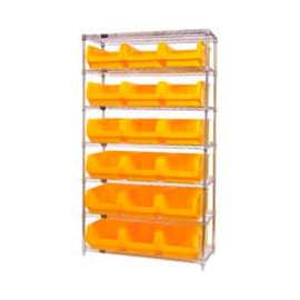 Quantum Storage Systems WR7-532 Chrome Shelving With 18 Magnum Giant Hopper Bins Yellow, 18x42x74
