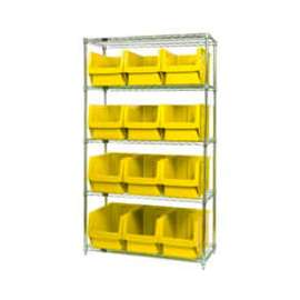 Quantum Storage Systems WR5-533 Chrome Shelving With 12 Magnum Giant Hopper Bins Yellow, 18x42x74