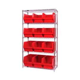 Quantum Storage Systems WR5-533 Chrome Shelving With 12 Magnum Giant Hopper Bins Red, 18x42x74