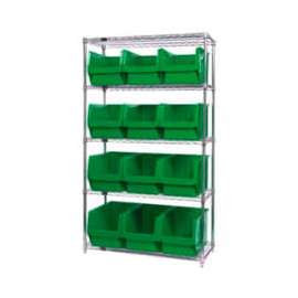 Quantum Storage Systems WR5-533 Chrome Shelving With 12 Magnum Giant Hopper Bins Green, 18x42x74