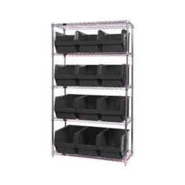 Quantum Storage Systems WR5-533 Chrome Shelving With 12 Magnum Giant Hopper Bins Black, 18x42x74