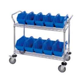 Quantum WRC2-1836-1867 Chrome Wire Mobile Cart With 10 QuickPick Double Open Bins Blue, 36"x18"x38"