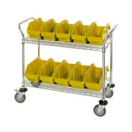 Quantum WRC2-1836-1867 Chrome Wire Mobile Cart With 10 QuickPick Double Open Bins Yellow 36"x18"x38"