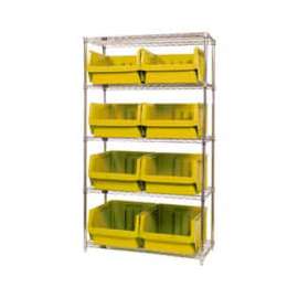 Quantum Storage Systems WR5-543 Chrome Shelving With 8 Magnum Giant Hopper Bins Yellow, 18x42x74