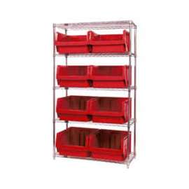 Quantum Storage Systems WR5-543 Chrome Shelving With 8 Magnum Giant Hopper Bins Red, 18x42x74