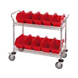 Quantum WRC2-1836-1867 Chrome Wire Mobile Cart With 10 QuickPick Double Open Bins Red, 36"x18"x38"