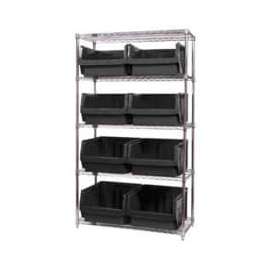 Quantum Storage Systems WR5-543 Chrome Shelving With 8 Magnum Giant Hopper Bins Black, 18x42x74