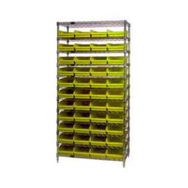 Chrome Wire Shelving with 44 4"H Plastic Shelf Bins Yellow, 36x14x74