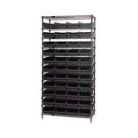 Quantum Storage Systems WR12-107 Chrome Wire Shelving With 44 4"H Shelf Bins Black, 12x36x74