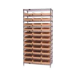 Chrome Wire Shelving with 33 4"H Plastic Shelf Bins Stone, 36x14x74