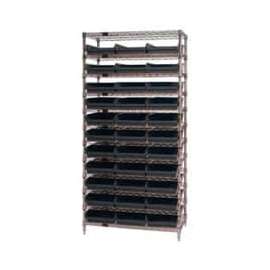 Quantum Storage Systems WR12-109 Chrome Wire Shelving With 33 4"H Shelf Bins Black, 12x36x74