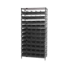 Quantum Storage Systems WR12-104 Chrome Wire Shelving With 55 4"H Shelf Bins Black, 18x36x74
