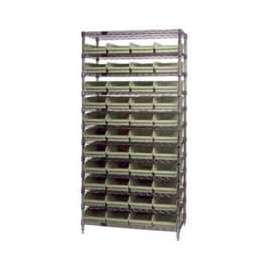 Chrome Wire Shelving with 44 4"H Plastic Shelf Bins Stone, 36x18x74
