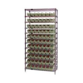 Chrome Wire Shelving with 77 4"H Plastic Shelf Bins Stone, 36x24x74