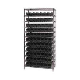 Quantum Storage Systems WR12-105 Chrome Wire Shelving With 77 4"H Shelf Bins Black, 24x36x74