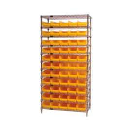 Chrome Wire Shelving with 55 4"H Plastic Shelf Bins Yellow, 36x24x74