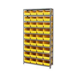 Steel Shelving With 36 4"H Plastic Shelf Bins Yellow, 36x12x72-13 Shelves