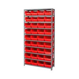 Quantum Storage Systems 1275-207 Steel Shelving With 36 6"H Shelf Bins Red 36x12x75-10 Shelves