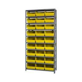 Quantum Storage Systems 1275-209 Steel Shelving With 27 6"H Shelf Bins Yellow, 36x12x75-10 Shelves