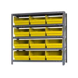 Quantum Storage Systems 1239-209 Steel Shelving With 12 6"H Shelf Bins Yellow, 36x12x39-5 Shelves
