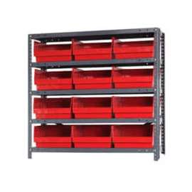 Quantum Storage Systems 1239-209 Steel Shelving With 12 6"H Shelf Bins Red, 36x12x39-5 Shelves