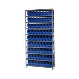 Quantum Storage Systems 1875-203 Steel Shelving With 72 6"H Shelf Bins Blue, 36x18x75-10 Shelves