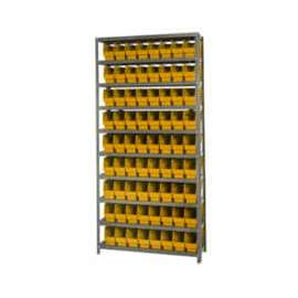 Quantum Storage Systems 1875-203 Steel Shelving With 72 6"H Shelf Bins Yellow, 36x18x75-10 Shelves