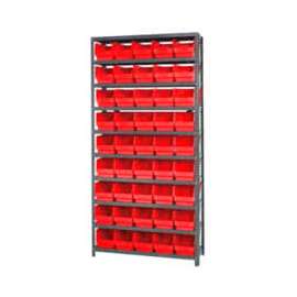 Quantum Storage Systems 1875-204 Steel Shelving With 45 6"H Shelf Bins Red, 36x18x75-10 Shelves