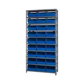 Quantum Storage Systems 1875-210 Steel Shelving With 27 6"H Shelf Bins Blue, 36x18x75-10 Shelves