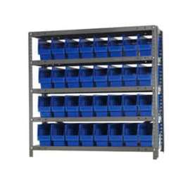 Quantum Storage Systems 1839-203 Steel Shelving With 32 6"H Shelf Bins Blue, 36x18x39-5 Shelves