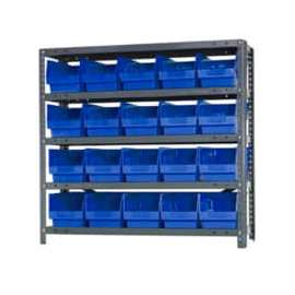Quantum Storage Systems 1839-204 Steel Shelving With 20 6"H Shelf Bins Blue, 36x18x39-5 Shelves